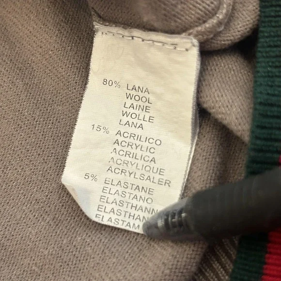 Gucci Sweater Mens Large Gray Wool Blend V Neck Pullover Logo Stripe Buttons - Picture 6 of 7